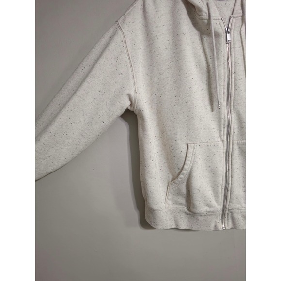 Old Navy Speckled Knit Zip Up Hoodie Sweatshirt Cream Oversized Size M - Picture 2 of 6